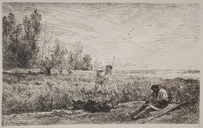 Fenaison, impression originale 1862, imprimée en 1921 - Charles Francois Daubigny