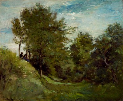 Paysage avec figures assises sur une berge - Charles Francois Daubigny