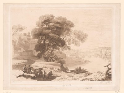 Paysage avec bergers et bétail au bord d