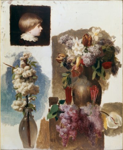 Fleurs et tête (étude) - Charles Gleyre