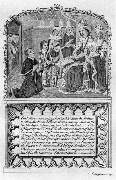 Earl Rivers présente son livre au roi Édouard IV, vers 1477 fin 18e ou début 19e siècle - Charles Grignion