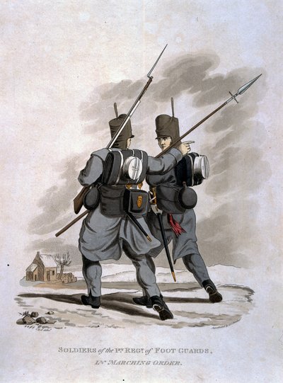 Soldats du 1er Régiment de Foot Guards en ordre de marche, tiré de 