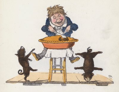 Garçon mangeant une tarte tandis que son chien de compagnie fait des acrobaties - Charles Henry (after) Bennett