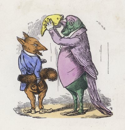 Renard utilisant sa queue comme manchon et perroquet prenant du tabac à priser - Charles Henry (after) Bennett