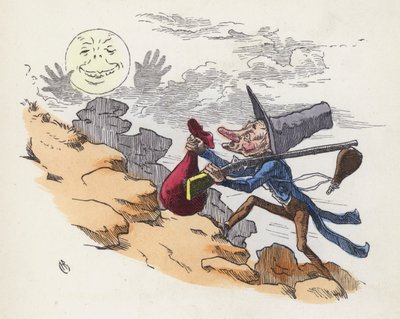 Homme grimpant une colline pour tirer sur la Lune - Charles Henry (after) Bennett