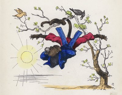 Singe suspendu à un arbre par sa queue - Charles Henry (after) Bennett