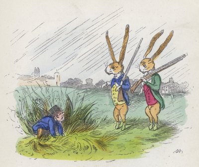 Deux lapins anthropomorphes en chasse - Charles Henry (after) Bennett
