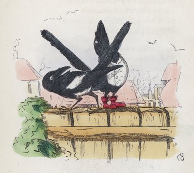 Deux pies sur une clôture de jardin - Charles Henry (after) Bennett