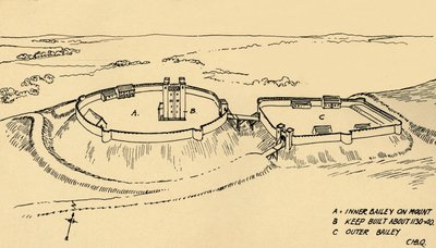 Vue aérienne du château de Hedingham, Essex Reconstruction partielle, 1931 - Charles Henry Bourne Quennell