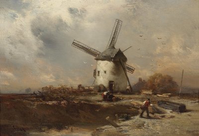 Paysage avec moulin à vent et figures décoratives - Charles Hoguet