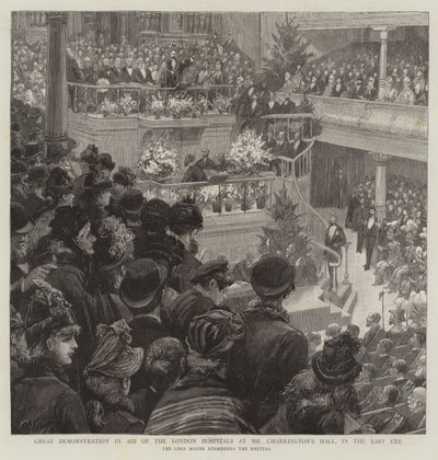 Grande démonstration en faveur des hôpitaux de Londres à la salle de M. Charrington, dans l
