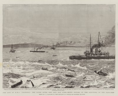 La perte du HMS Victoria, la scène après le naufrage du navire, des bateaux récupérant les survivants du navire amiral - Charles J. Staniland