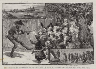 Célébration du sexcentenaire du Joueur de Flûte de Hamelin, Hanovre, les enfants suivant le joueur de flûte - Charles J. Staniland