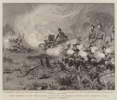 Les Cyclistes du Middlesex Vingt-Sixième à Zereba, tirant avec le canon Gatling - Charles J. Staniland