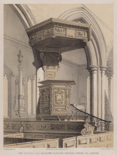La chaire, église All Hallows Barking, Tower Street, Londres - Charles James Richardson