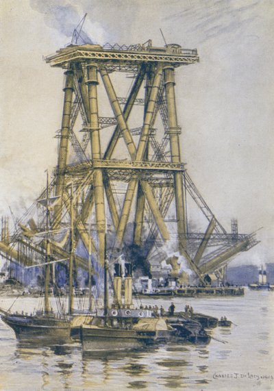 Construction du pont du Forth - Charles John de after Lacy