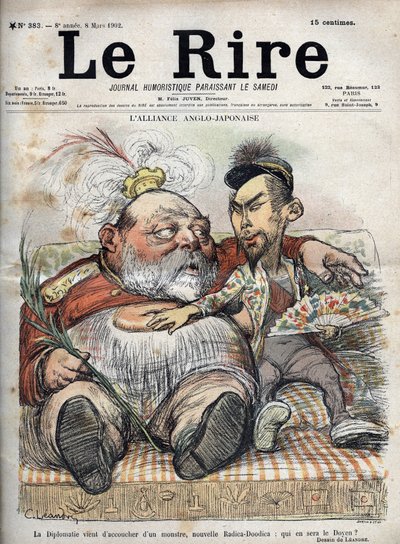 Alliance anglo-japonaise (1902) La diplomatie vient de donner naissance à un monstre, nouveau Radica-Doodica : qui sera le doyen ? - Roi Édouard VII - CARICATURE 1902 par Charles LEANDRE (1862-1934) pour Le Rire - Charles Leandre