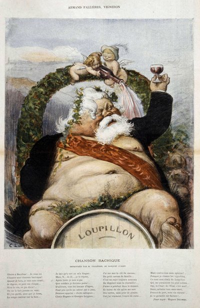 Armand Fallières, vigneron : caricature de Fallières en Bacchus (Bacco) - dans "le Rire" d