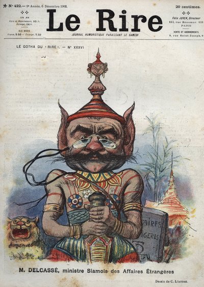Théophile Delcassé (1852-1923), homme politique français - Le Gotha du "Rire", No. XXXVI, M. Delcassé, ministre des Affaires étrangères siamois - Caricature de Charles Léandre - (6 décembre 1902) - Charles Leandre