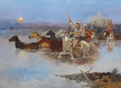 Traversée de la rivière, vers 1895 - Charles Marion Russell