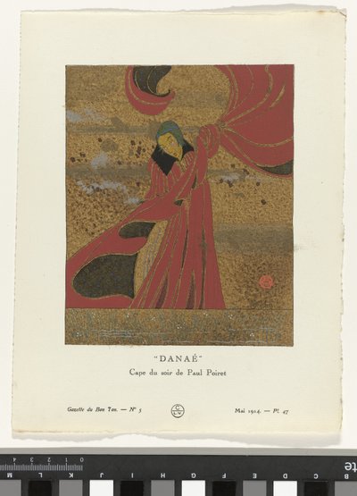 Gazette du Bon Ton, 1914 - No. 5, Pl. 47: Danaé / Cape du soir de Paul Poiret - Charles Martin