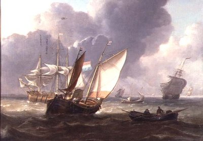 Trois-mâts néerlandais et petites embarcations dans une houle - Charles Martin Powell