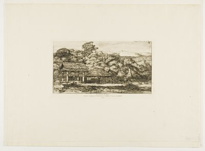 Granges et huttes indigènes à Akaroa, péninsule de Banks, 1845 - Charles Meryon