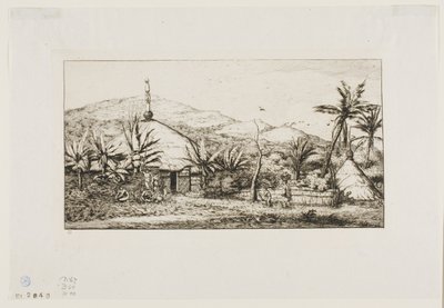 Nouvelle-Calédonie : Grande Hutte Native sur la Route de Balade à Puépo, 1845 - Charles Meryon