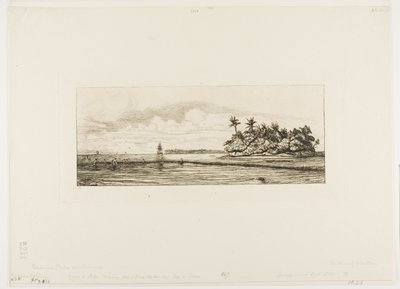 Océanie : Pêche, près des îles avec des palmiers dans le groupe Uea ou Wallis, 1845 - Charles Meryon