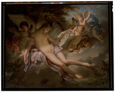 Cupidon pleure la perte de Psyché, dont il tient le portrait dans ses mains - Charles Meynier