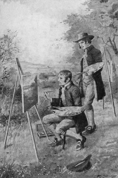 Le plombier du village aidant un jeune John Constable à peindre une scène dans le Suffolk - Charles Mills (after) Sheldon