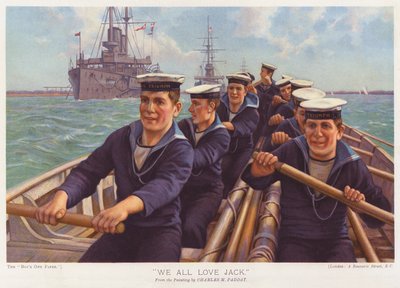 Marins du HMS Triumph traversant un port à la rame (lithographie couleur) - Charles Murray (after) Padday