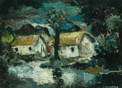 Cottage with Stream (huile sur carton) - Charles Murray
