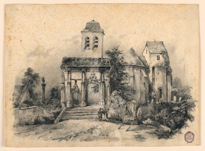 Trois figures devant une église - Charles Nicolas Ransonnette