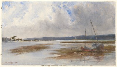 Scène de rivière avec bateaux échoués - Charles Parsons