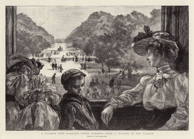 Un aperçu des jardins de Hampton Court depuis une fenêtre du palais - Charles Paul Renouard