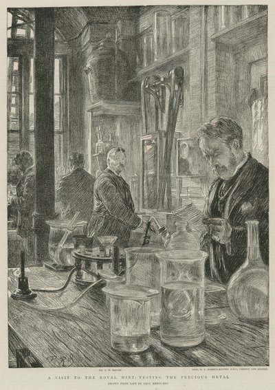 Une visite à la Monnaie royale; test du métal précieux (gravure) - Charles Paul Renouard