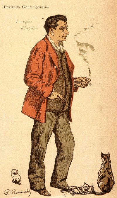 François Coppée fumant une cigarette avec des chats - Charles Paul Renouard