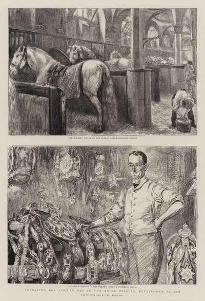 Préparatifs pour le jour du jubilé dans les écuries royales, Buckingham Palace - Charles Paul Renouard