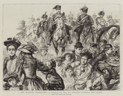 Les manœuvres militaires, une charge des 8e hussards disperse la foule - Charles Paul Renouard