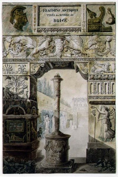 Fragments antiques de la Rome antique, design pour une page de titre de 