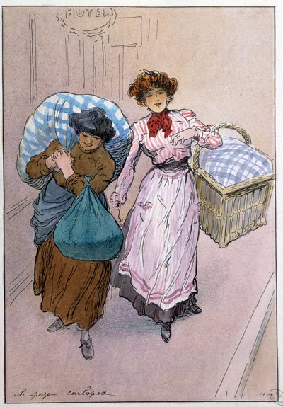 Petits métiers de Paris : les blanchisseuses. Dessin par Charles Pezeu dit Carlopez (20e siècle) - Charles Pezeu Carlopez