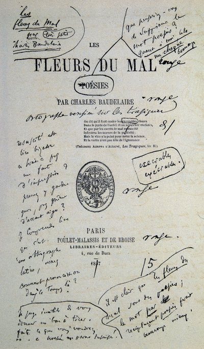 Bon à dessiner de "Fleurs du Mal", annoté par Charles Baudelaire - Charles Pierre Baudelaire