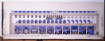 Dessins architecturaux inédits pour un magasin et une rue avec arcades, c.1915 - Charles Rennie Mackintosh