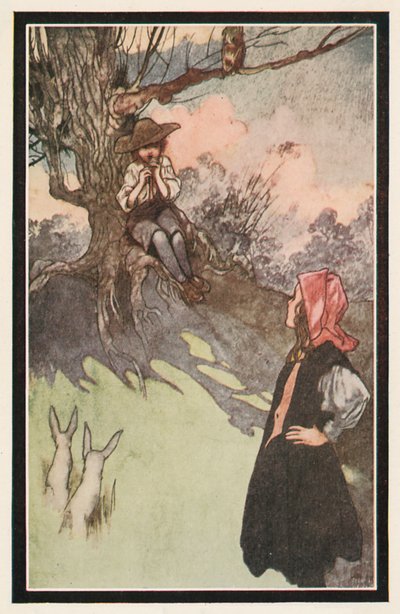 Un Garçon était Assis sous un Arbre, Jouant sur une Flûte en Bois Brut - Charles Robinson