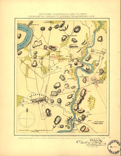 Antietam Sharpsburg et environs. Construit et gravé pour illustrer "La guerre avec le Sud" LOC 99447381 - Charles Sholl