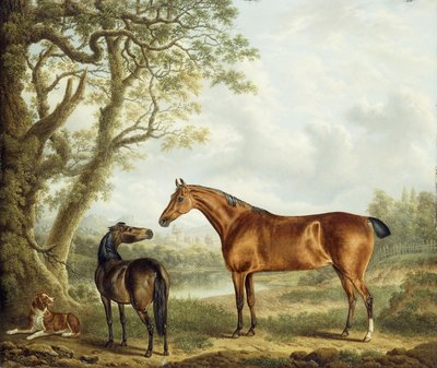Chasseurs et un épagneul dans un paysage vaste, 1827 - Charles Towne