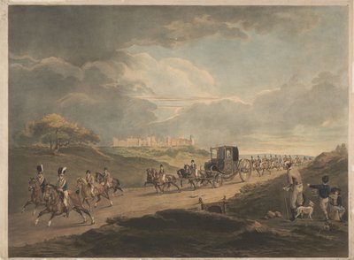 Sa Majesté, dans son carrosse de voyage, rentrant en ville depuis Windsor - Charles Turner