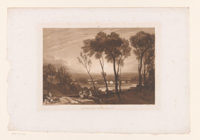 Paysage avec trois bergers et un pont à huit arches - Charles Turner