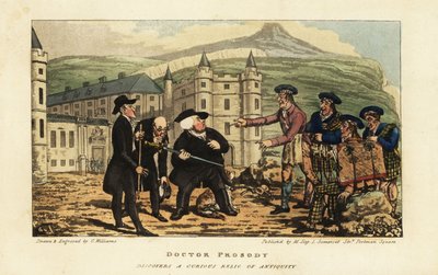Un maçon écossais informant les touristes anglais que leur épée falchion ancienne rouillée est une lame moderne par Andrea Ferrara devant le palais de Holyrood, Édimbourg - Charles Williams